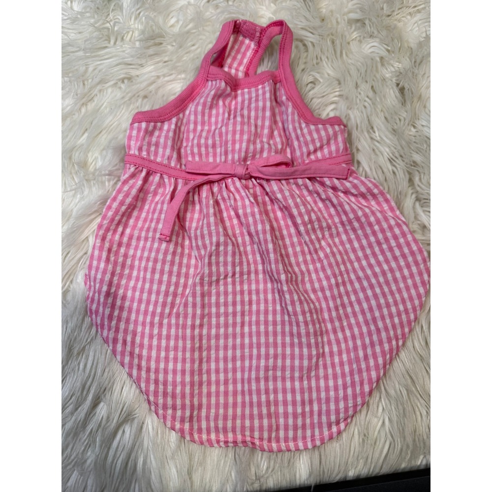 Lot of 3 Dog Clothes Pink Gingham Dress Striped Skull Sweater Tee Bundle
